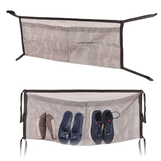 Trambulinra rögzíthető cipőtartó háló, 2 zseb, 110×46 cm