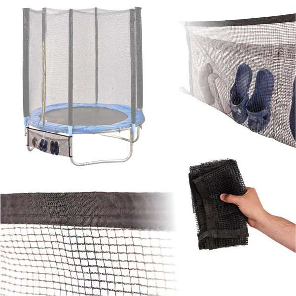 Trambulinra rögzíthető cipőtartó háló, 2 zseb, 110×46 cm