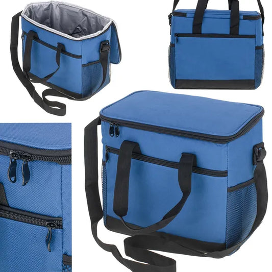 Hűtőtáska 16 L, sötétkék, vállpánttal, piknikhez és strandra
