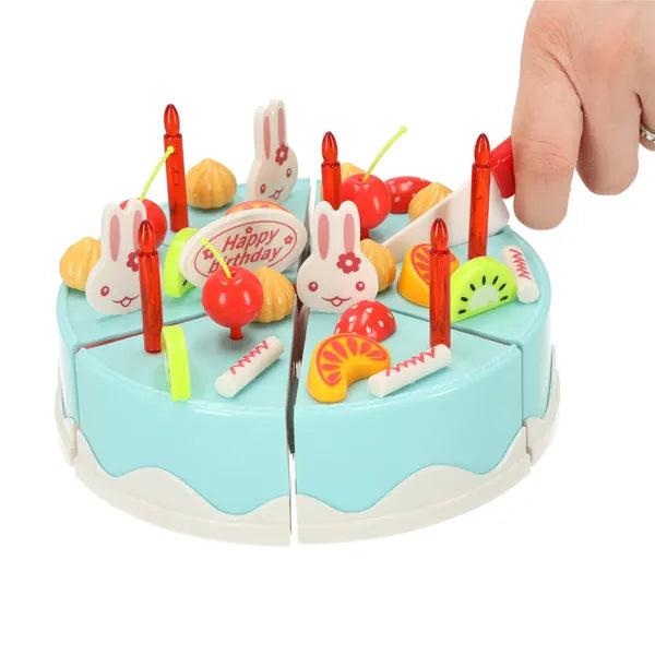 Szeletelhető szülinapi torta játékkészlet, 75 db, kék, 14 cm