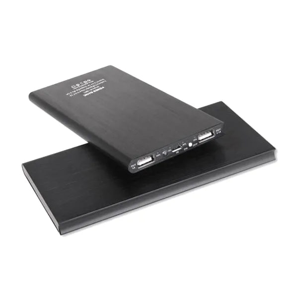 Slim alumínium power bank 20000mAh, 2×USB, LED, fekete