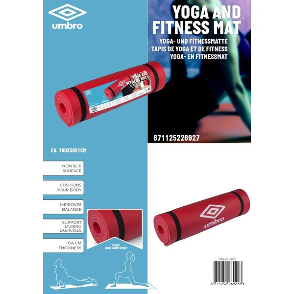 Piros fitness és jógaszőnyeg, 190×58×1 cm, csúszásgátló, mosható