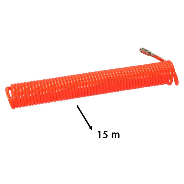 Spirál pneumatikus tömlő kompresszorhoz, 12 mm x 15 m, PU, gyorscsatlakozó