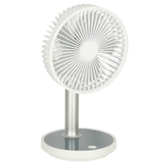 Akkumulátoros asztali ventilátor, USB-töltés, 4 fokozat, LED, 30-38 cm, fehér