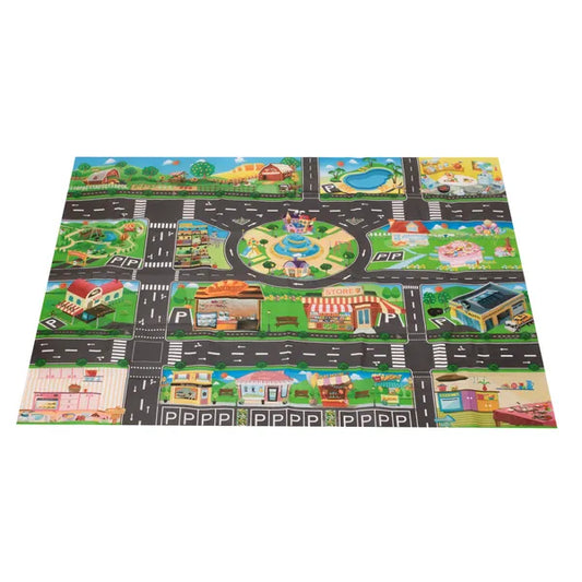 Vízálló városmintás játszószőnyeg közlekedési táblákkal 130×100 cm