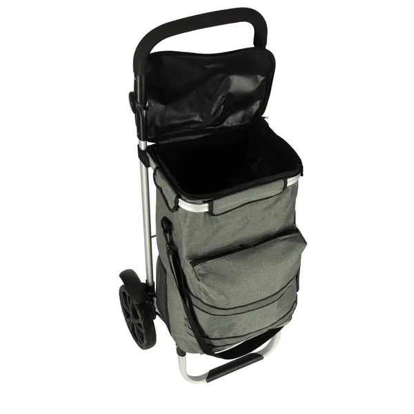 Szürke alumínium bevásárlókocsi hőszigetelt zsebbel, 40 l, 100 cm