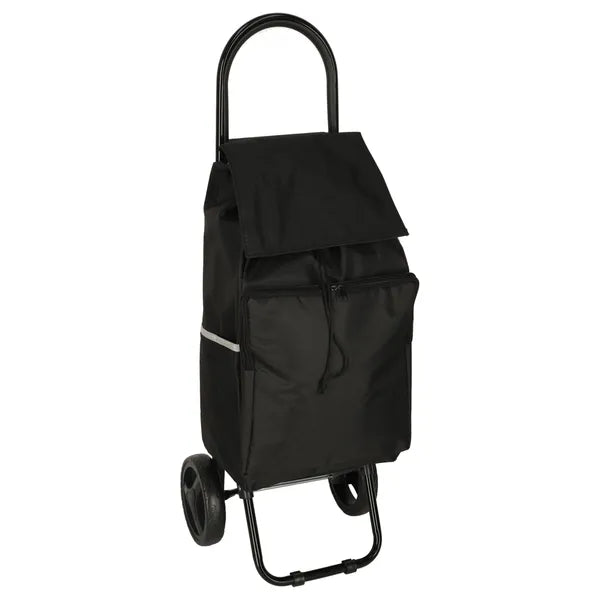 Fekete bevásárlókocsi táskával, 34 l, hőtartó zseb, 95 cm
