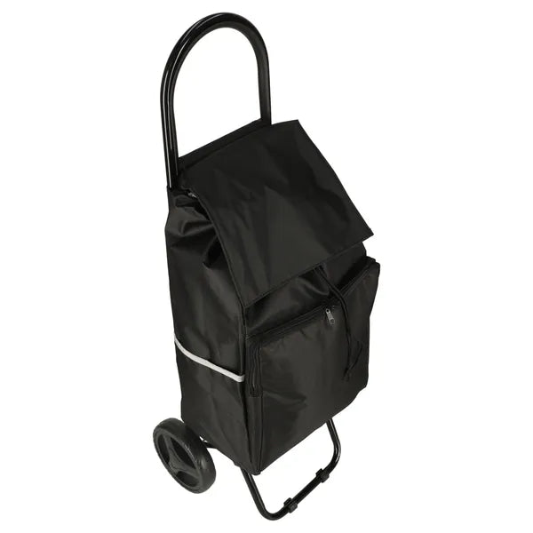 Fekete bevásárlókocsi táskával, 34 l, hőtartó zseb, 95 cm