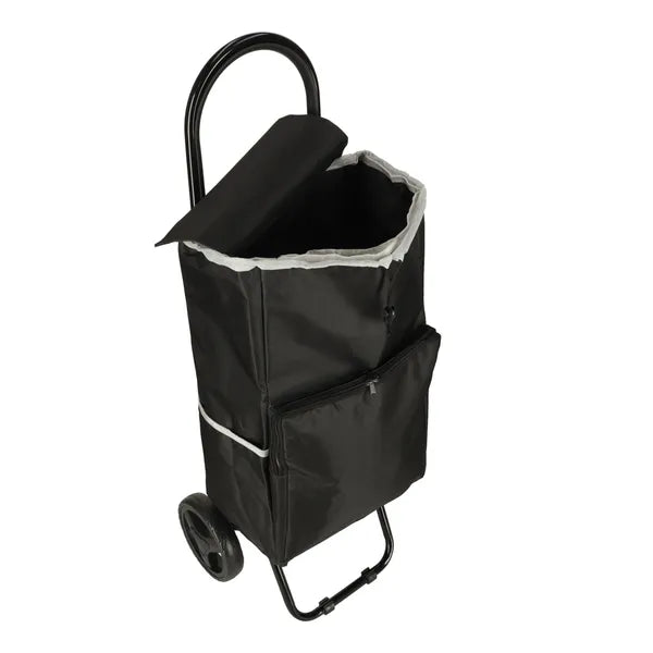 Fekete bevásárlókocsi táskával, 34 l, hőtartó zseb, 95 cm