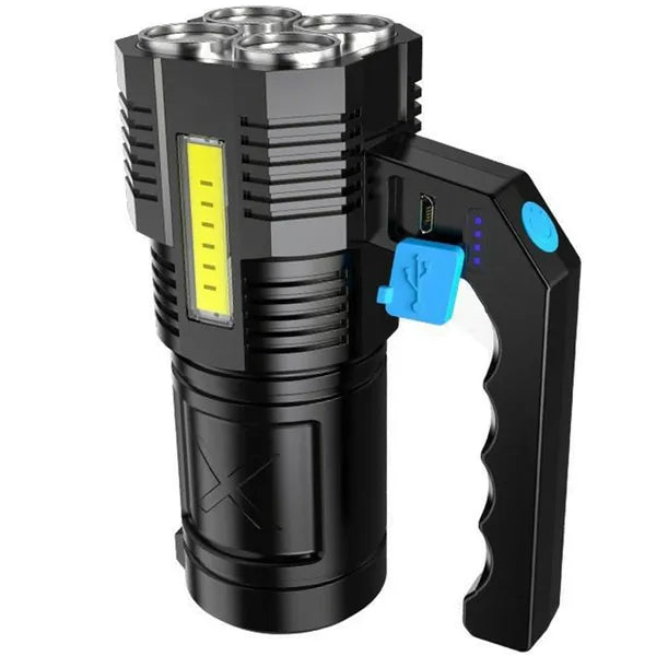 Multifunkciós taktikai keresőlámpa 5x t6 + cob led, 1000 lm, fekete