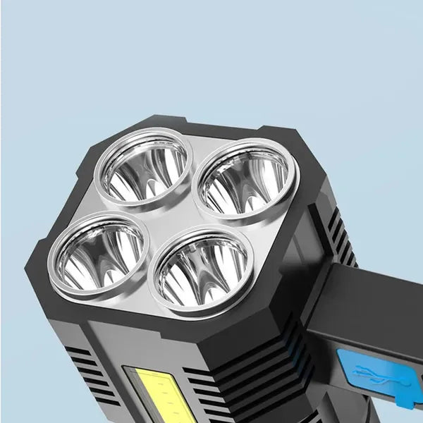 Multifunkciós taktikai keresőlámpa 5x t6 + cob led, 1000 lm, fekete