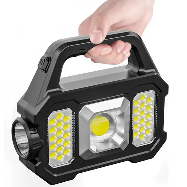 Akkumulátoros LED keresőlámpa 1200 lm 800 m ZOOM powerbank napelemmel