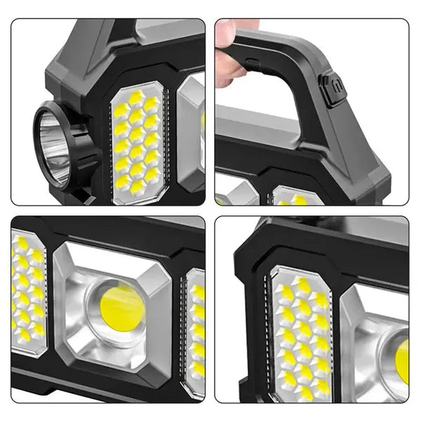 Akkumulátoros LED keresőlámpa 1200 lm 800 m ZOOM powerbank napelemmel