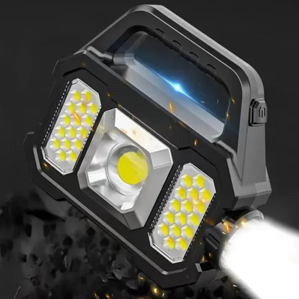 Akkumulátoros LED keresőlámpa 1200 lm 800 m ZOOM powerbank napelemmel