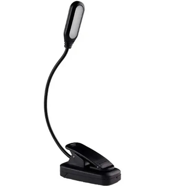 Vezeték nélküli fekete LED olvasólámpa klipsszel, USB-töltés, rugalmas kar