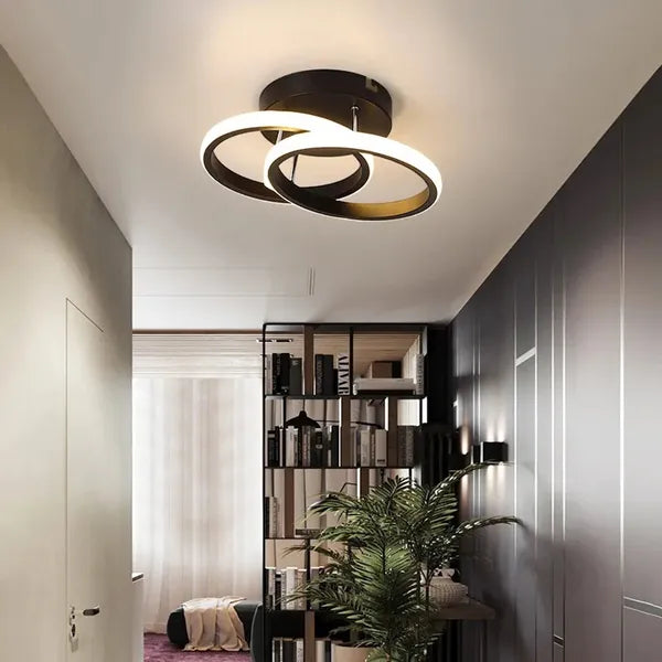 Fekete mennyezeti LED lámpa 2 körgyűrűvel, 20 W, neutrál fehér fény