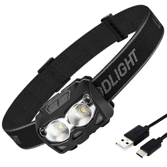 Vízálló LED fejlámpa beépített akkumulátorral, univerzális méret, 500 lm, 5 mód, usb-c, fekete