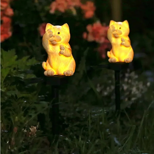 Macska alakú napenergiás LED kerti lámpa, IP67, 41 cm, meleg fehér