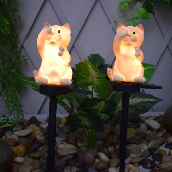Macska alakú napenergiás LED kerti lámpa, IP67, 41 cm, meleg fehér