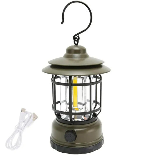 Akkus retró LED kemping lámpa, USB töltés, 800 lm, zöld