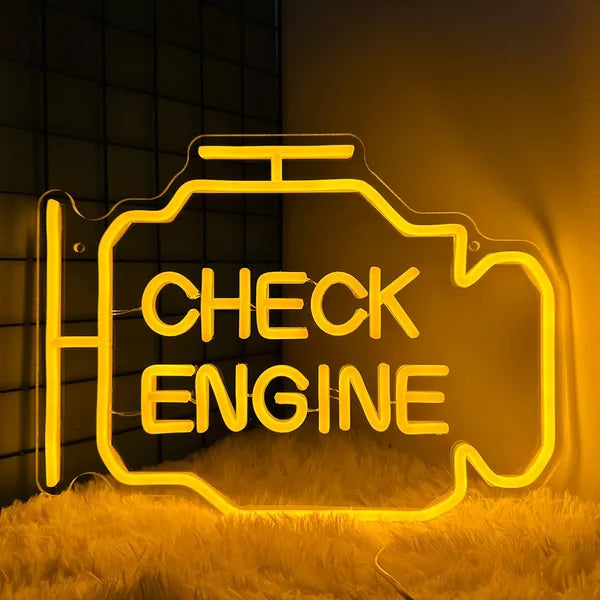 Check Engine LED neon falilámpa, sárga fény, USB, 30×22 cm