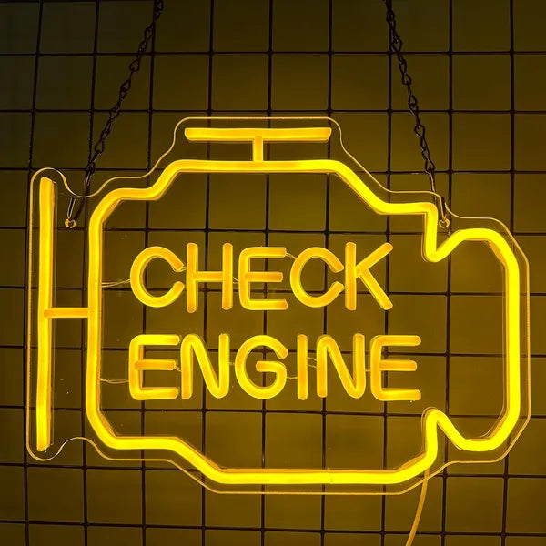 Check Engine LED neon falilámpa, sárga fény, USB, 30×22 cm