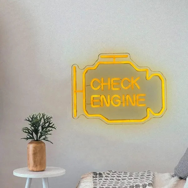 Check Engine LED neon falilámpa, sárga fény, USB, 30×22 cm