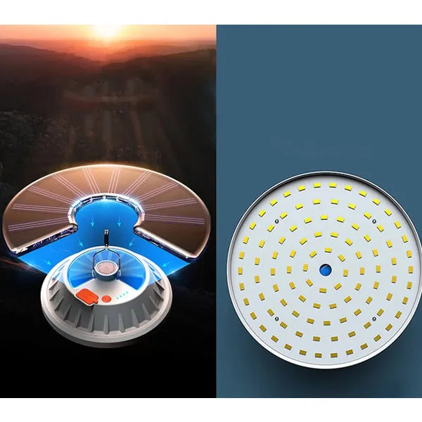 Solar kempinglámpa 60 LED-del, akkus, USB power bank, IP65, távirányítóval