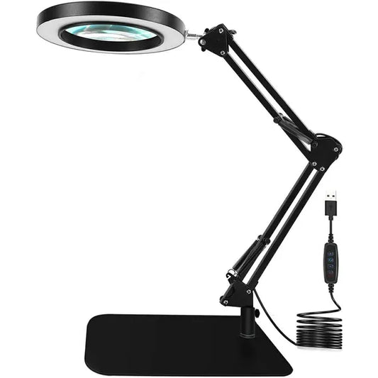 Asztali LED nagyítós lámpa 3x, állítható kar, 11W, USB, fekete