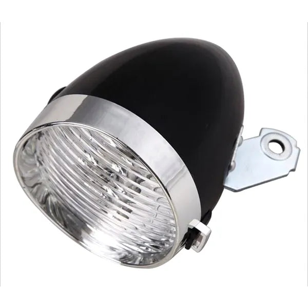 ZD14A retro LED első kerékpár lámpa, fekete+króm, 3×AAA, fröccsenésálló