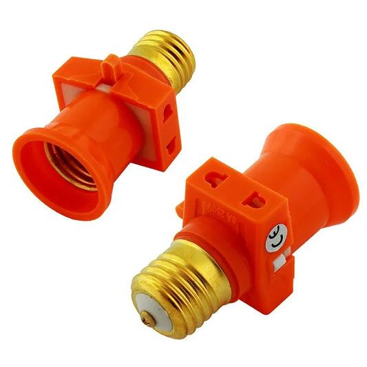 E27 adapter, elektromos átalakító 2 csatlakozóval és kapcsolóval, narancssárga