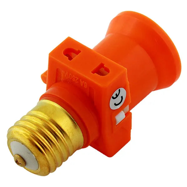 E27 adapter, elektromos átalakító 2 csatlakozóval és kapcsolóval, narancssárga