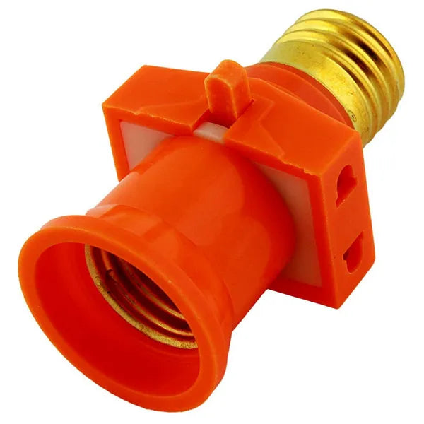 E27 adapter, elektromos átalakító 2 csatlakozóval és kapcsolóval, narancssárga