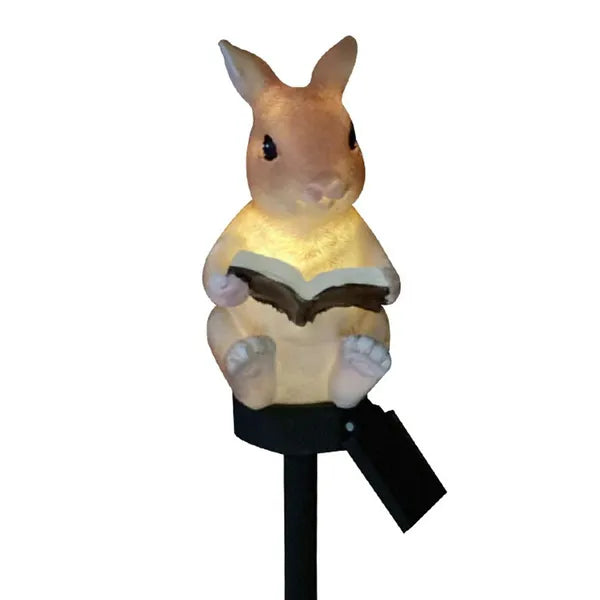 Napelemes LED kerti lámpa, könyvet olvasó nyuszi, IP67, 43 cm