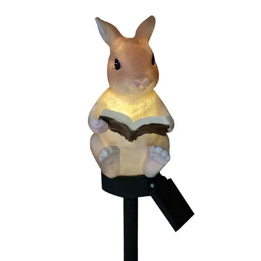 Napelemes LED kerti lámpa, könyvet olvasó nyuszi, IP67, 43 cm