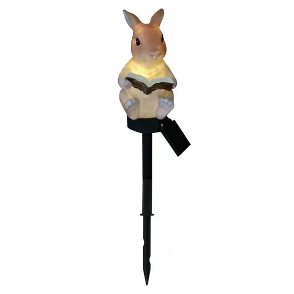 Napelemes LED kerti lámpa, könyvet olvasó nyuszi, IP67, 43 cm
