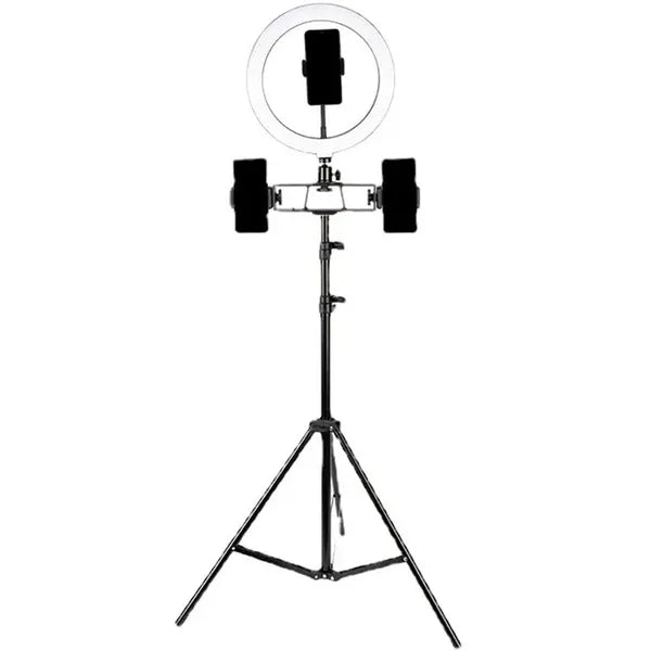 RGB LED gyűrűs szelfi lámpa 30 cm, állvány 210 cm, USB, telefonfogó
