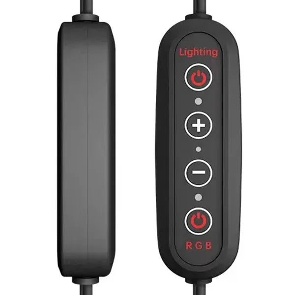 RGB LED gyűrűs szelfi lámpa 30 cm, állvány 210 cm, USB, telefonfogó