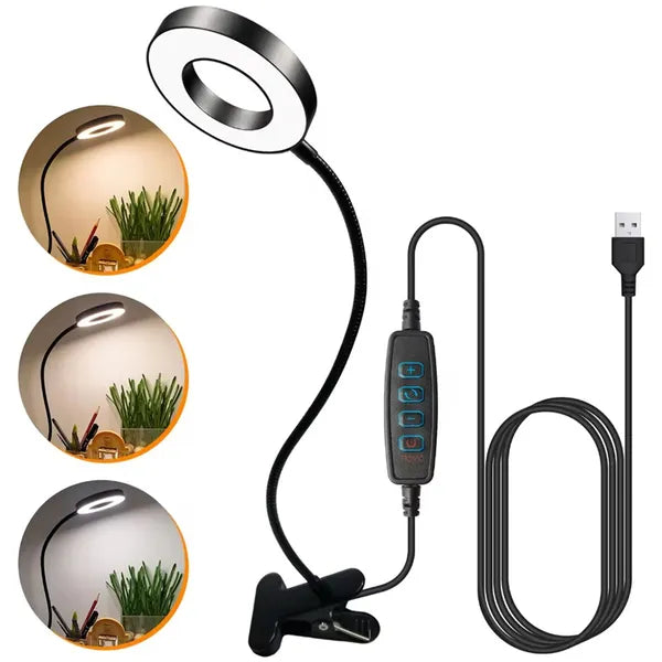 USB-s LED szelfi körlámpa 9 cm 5 W 3200–6000 K csíptetős állvány