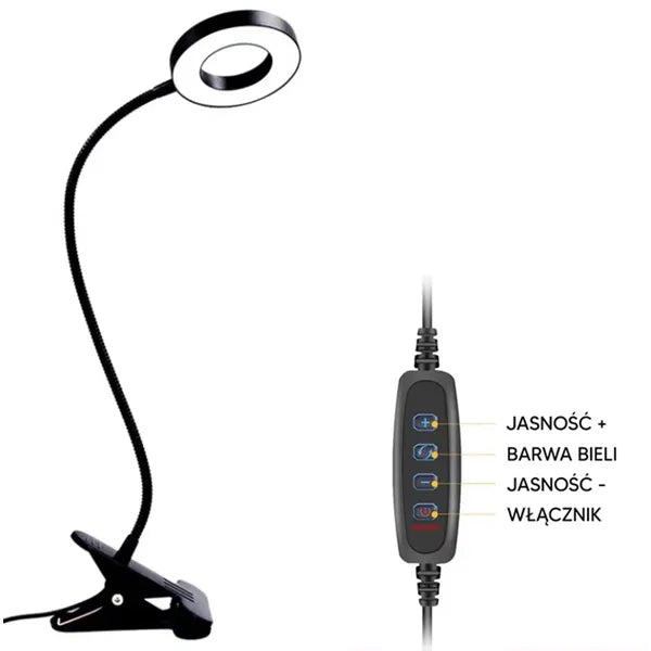 USB-s LED szelfi körlámpa 9 cm 5 W 3200–6000 K csíptetős állvány