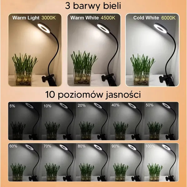 USB-s LED szelfi körlámpa 9 cm 5 W 3200–6000 K csíptetős állvány