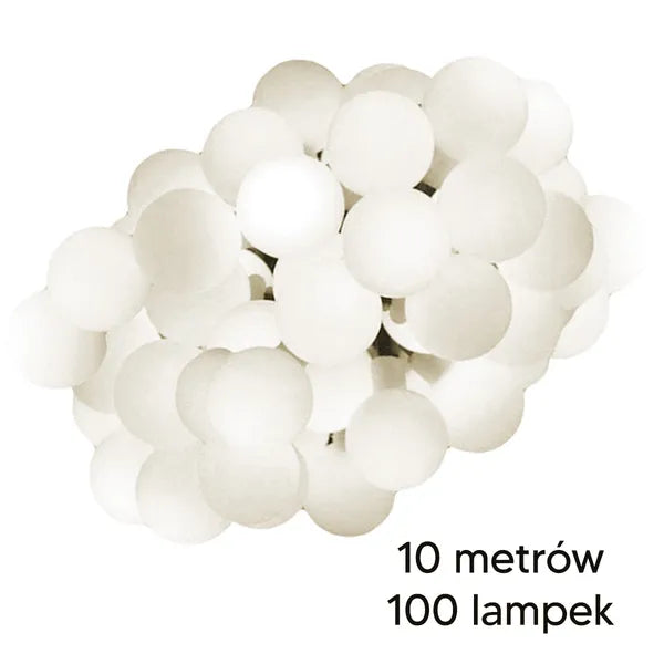 Kültéri fényfüzér 100 db LED gömbizzóval, meleg fehér, 10 m, fehér