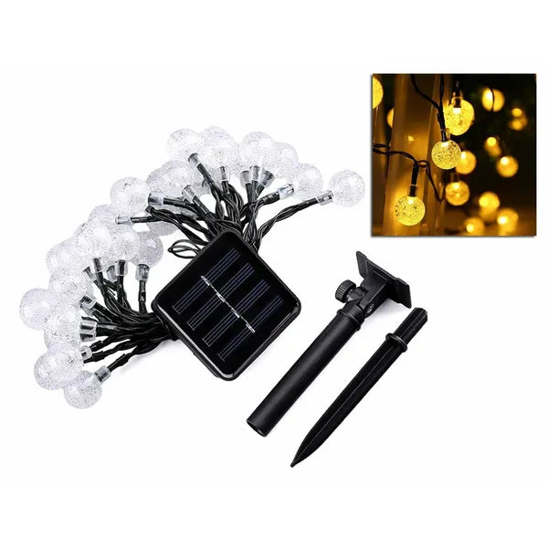 Napelemes kerti fényfüzér, 6,2 m, 30 LED, meleg fehér, IP44