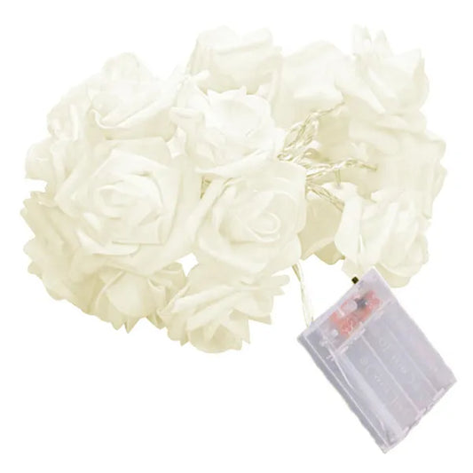 LED rózsa fényfüzér, 1,5 m, 10 meleg fehér LED, elemes