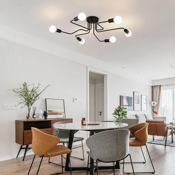 Elegáns 6 ágú fém csillár E27 foglalattal, áganként 60 W teljesítménnyel, fekete