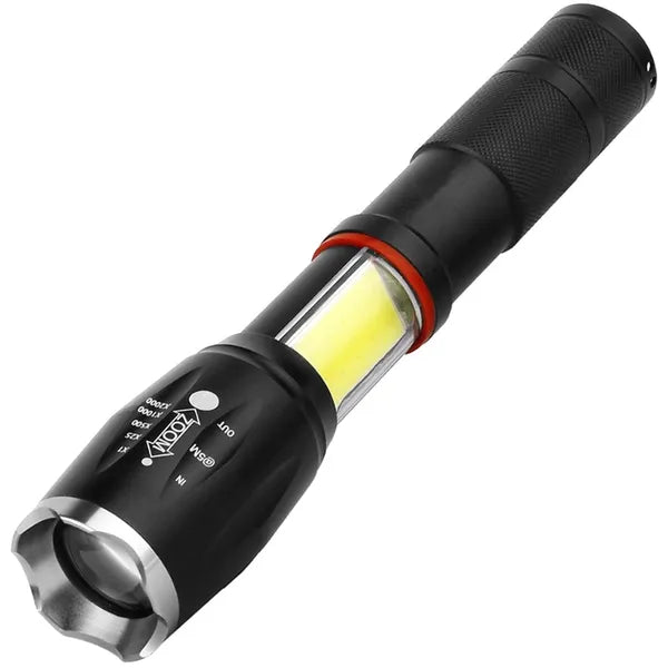 Taktikai LED zseblámpa T6, 300 m zoom, IPX4, 18650 akkuval
