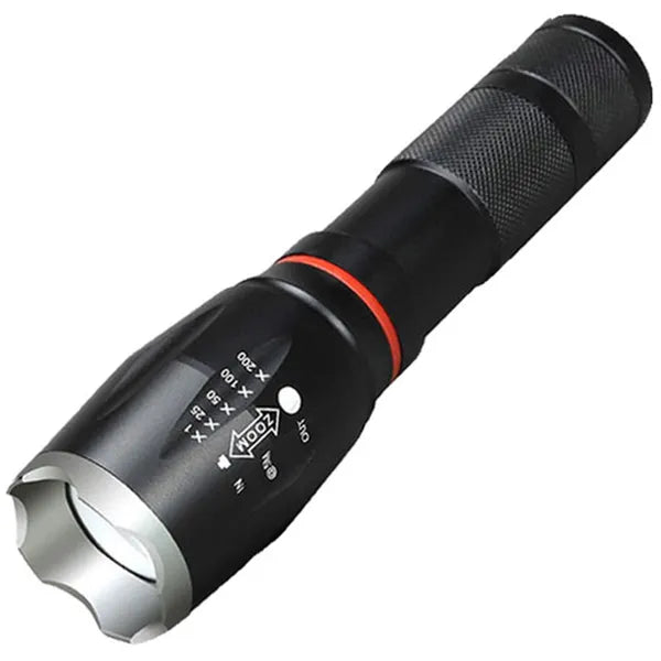Taktikai LED zseblámpa T6, 300 m zoom, IPX4, 18650 akkuval