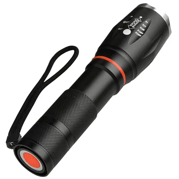 Taktikai LED zseblámpa T6, 300 m zoom, IPX4, 18650 akkuval
