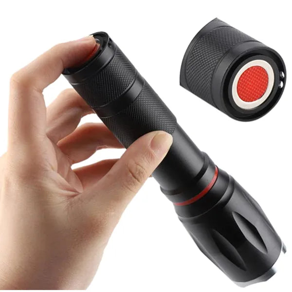Taktikai LED zseblámpa T6, 300 m zoom, IPX4, 18650 akkuval