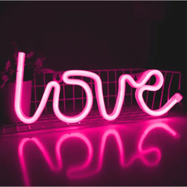 LED neon LOVE feliratú fali lámpa, elemes, lila, 34,5×13 cm